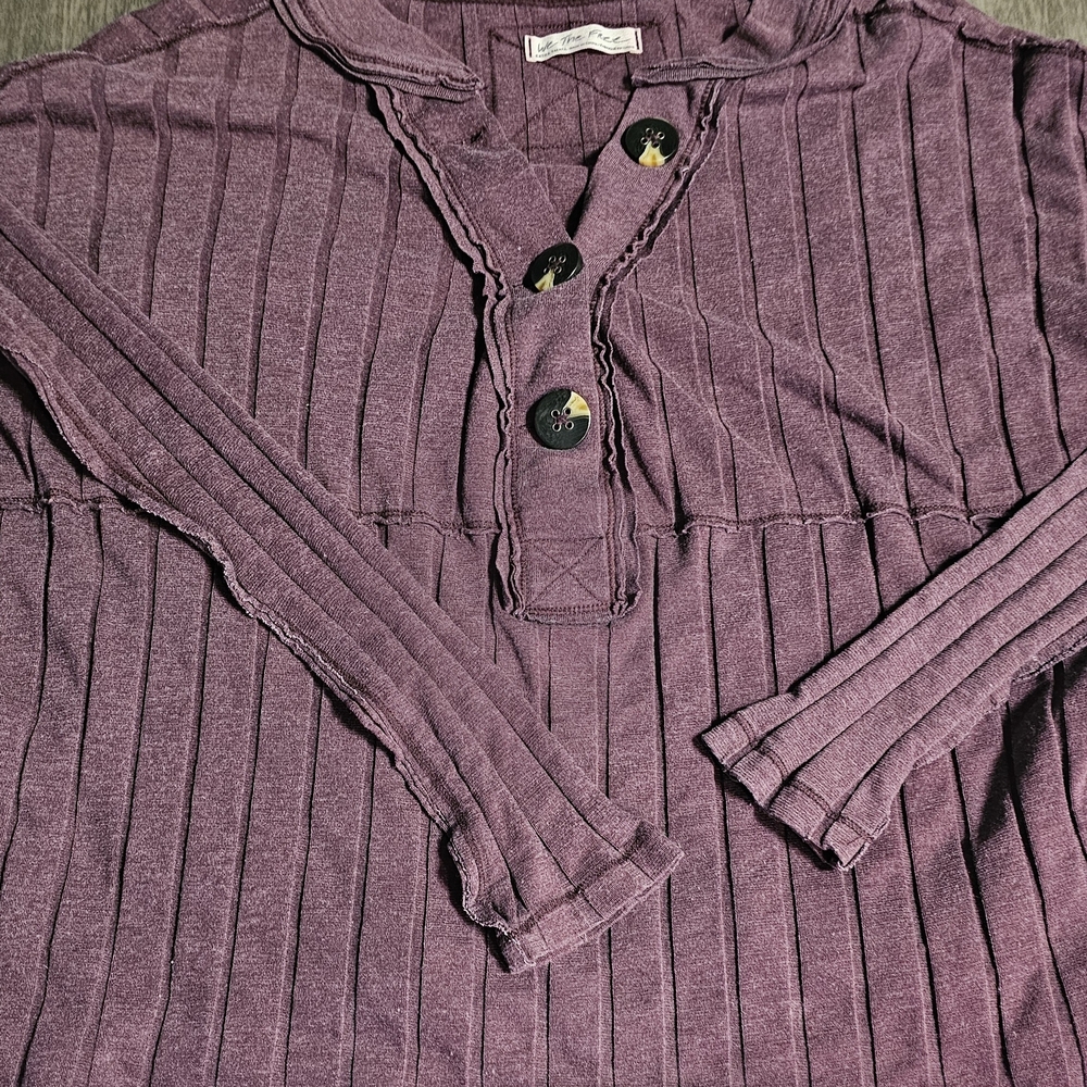 We The Free Ribbed Henley Top in Plum
